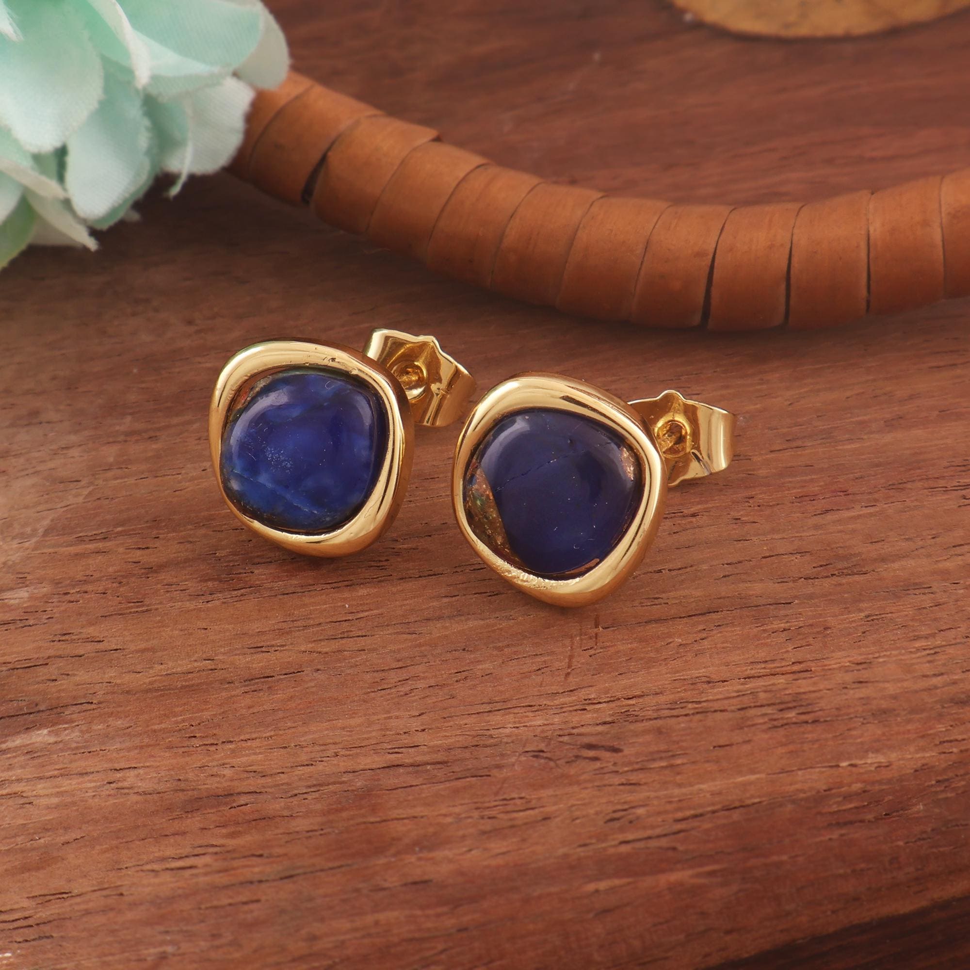 Mhave Copper Turquoise Stud Earrings - 18k Gold Plated Dainty Studs for Her