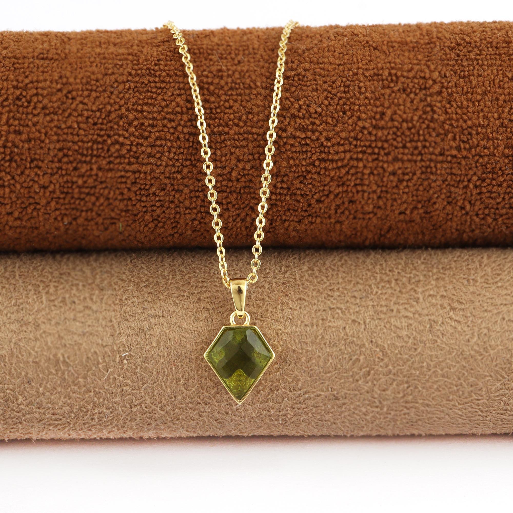 Kite Shape Moldavite Pendant Necklace: 18k Gold Filled Cable Chain