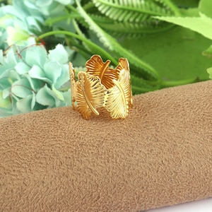 Brass Gold Leaf Ring: Adjustable Nature Inspired Statement Ring