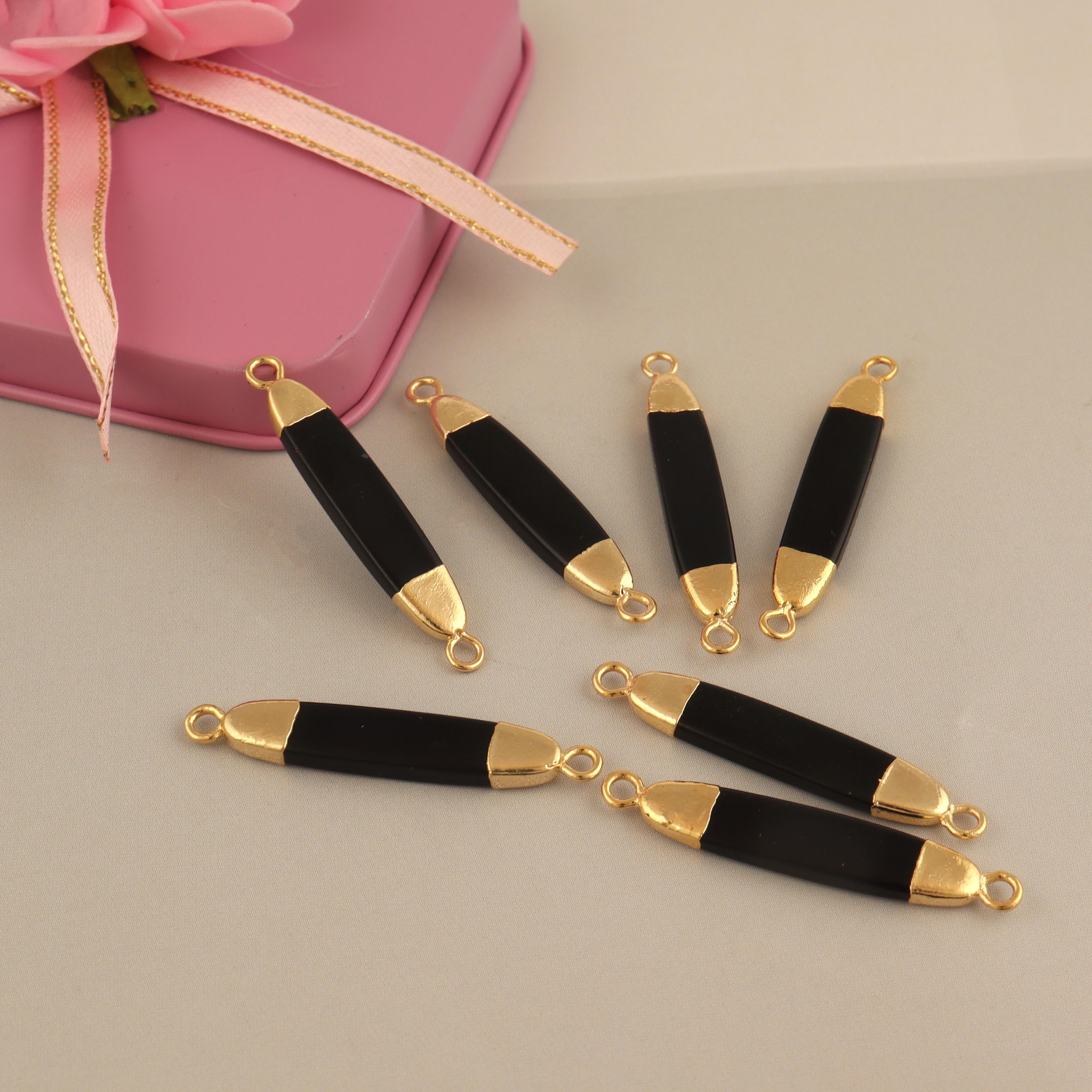 Electroplated Black Onyx Gold Connectors: Making Supplies, 10 pcs