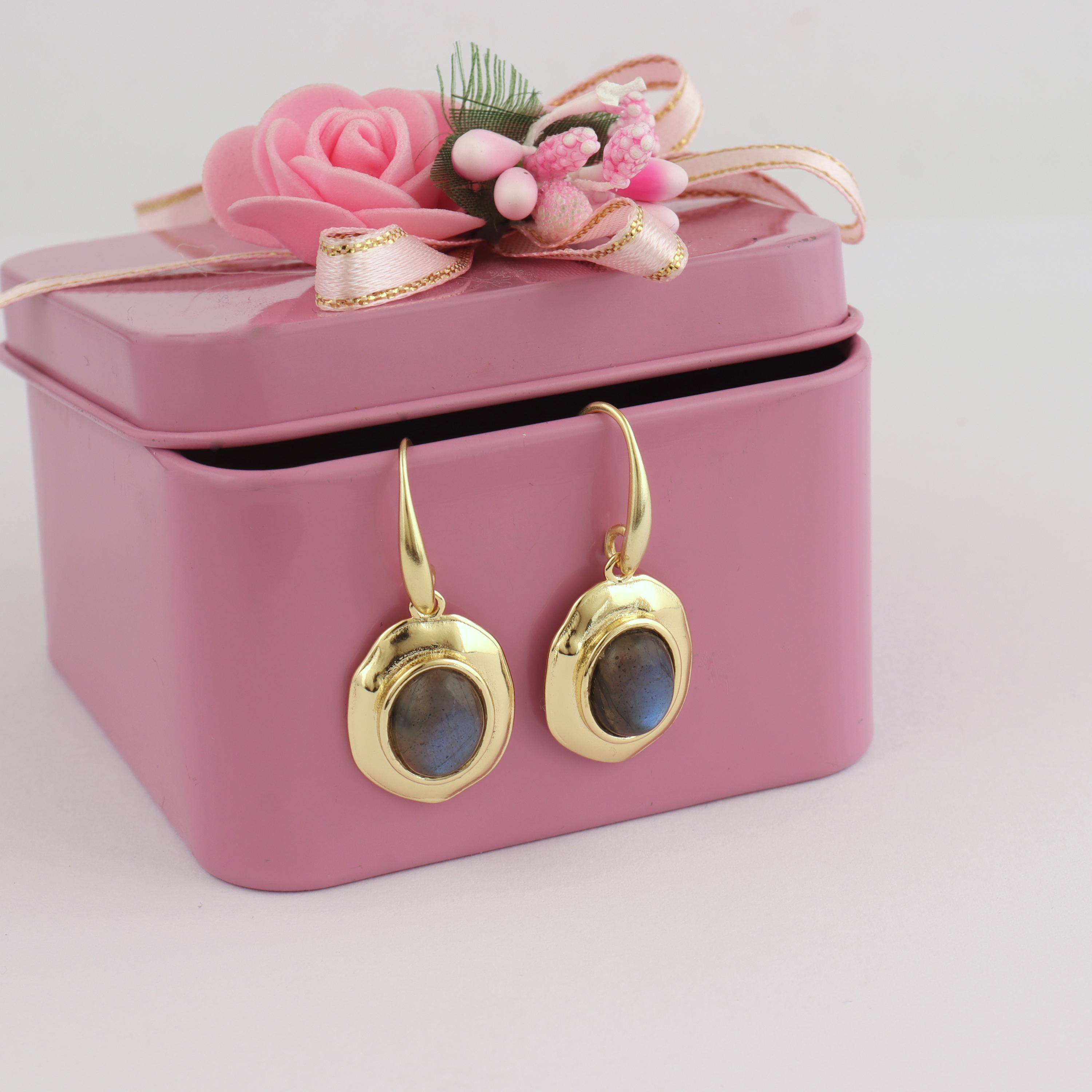 Blue Fire Labradorite Drop Earrings: 18k Gold Plated