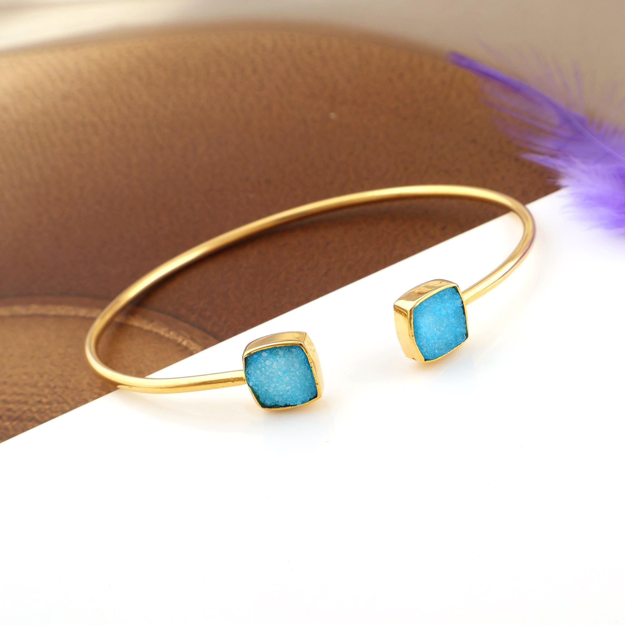 18k Gold Agate Druzy Cuff Bracelet: Handmade Color Jewelry
