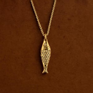 Gold-Plated Fish Necklace with Small Eye CZ, Minimalist Ocean Animal Pendant Jewelry, Lucky Fish Charm Pendant Necklace, Beach Jewelry