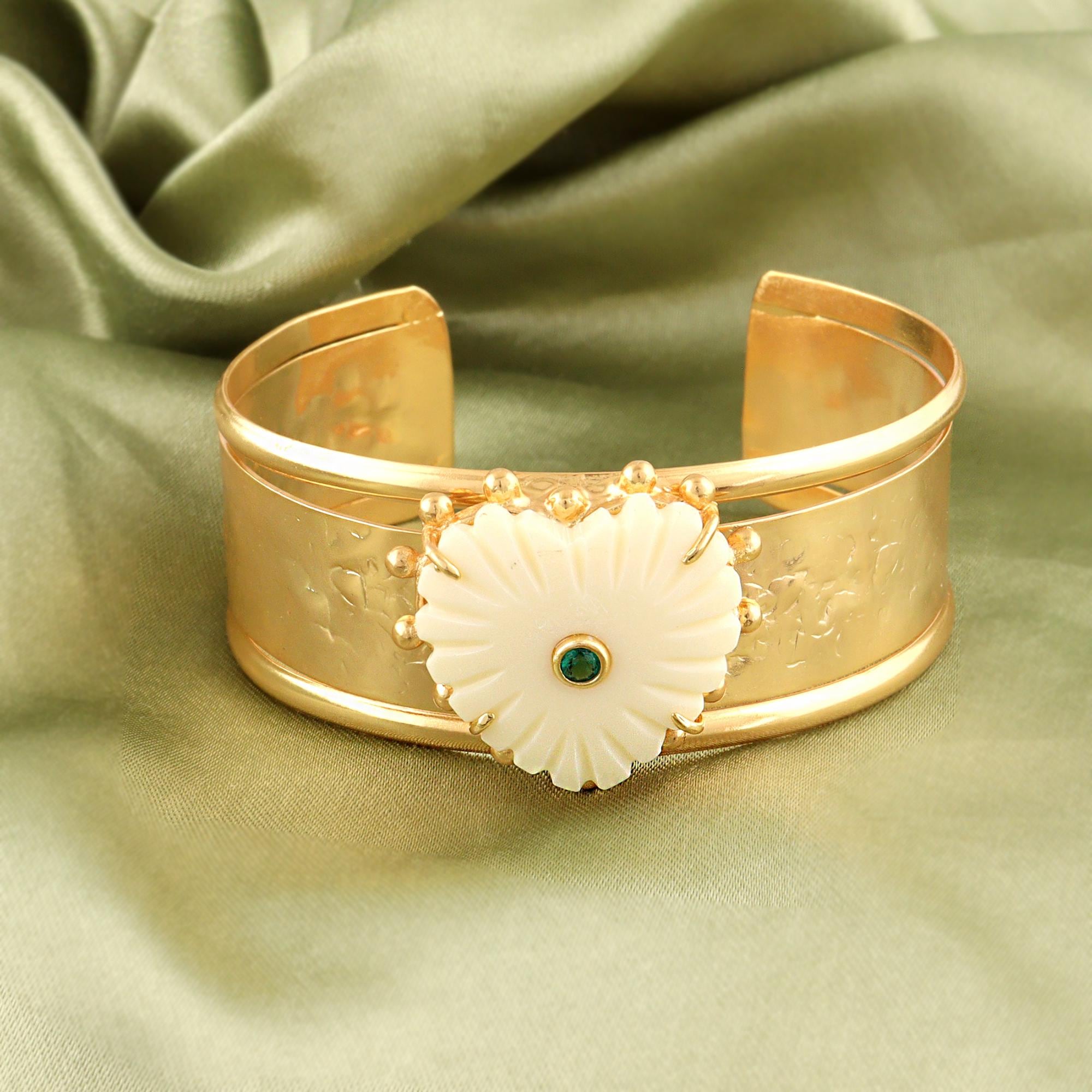 Gold Plated Heart Cuff Bracelet: Wide Band Statement Cuff