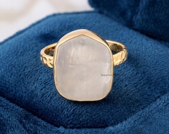 Handmade Moonstone Ring: 18K Gold Plated Adjustable Gemstone