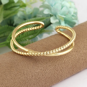 Gold Twisted Rope Cuff Bracelet: Adjustable Minimalist Bangle