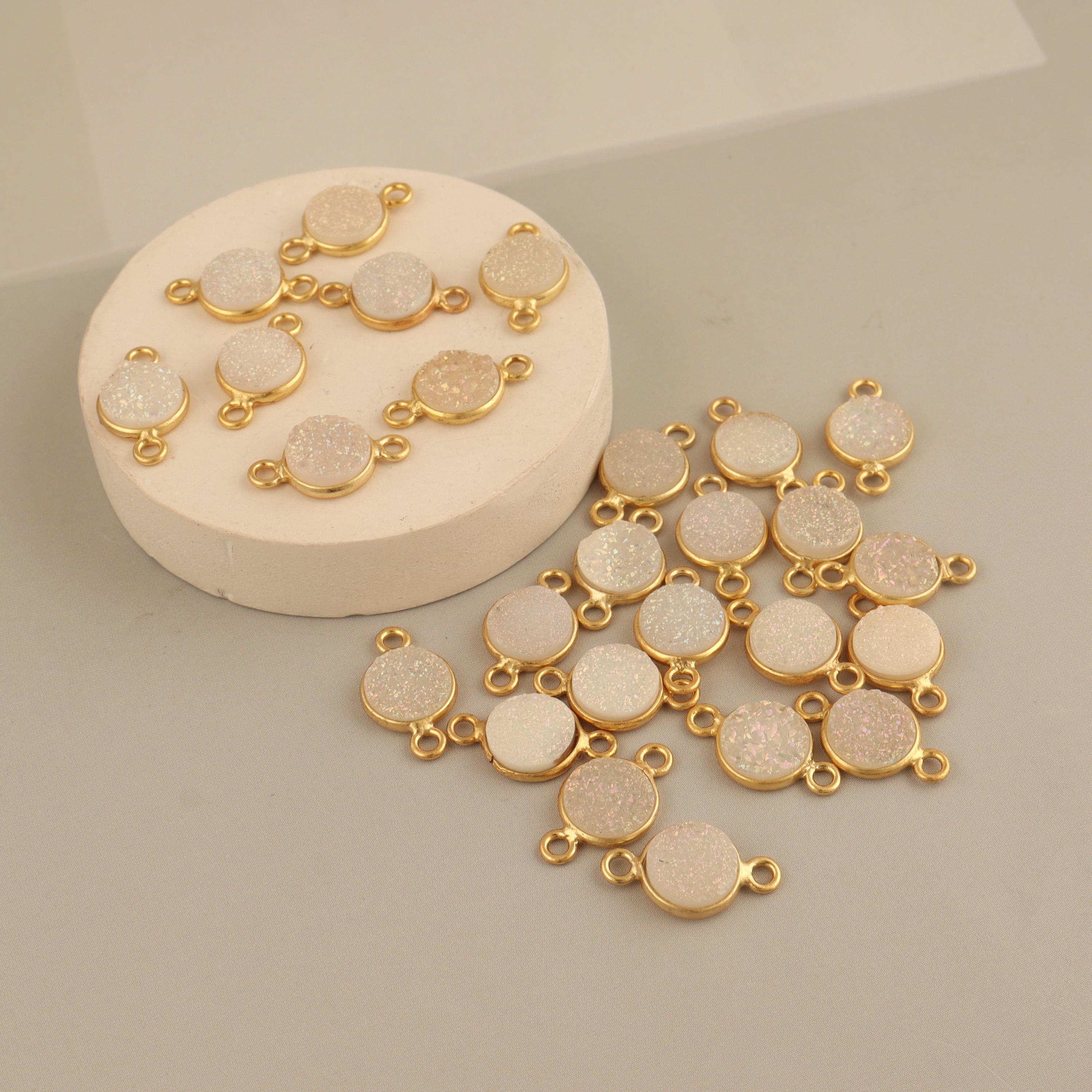 18k Gold Plated Agate Druzy Connectors: Making, 10mm Round