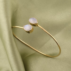Teardrop Moonstone Gold Plated Cuff Bracelet - Statement Jewelry - Brass Adjustable Bangle - Bohemian Bracelet
