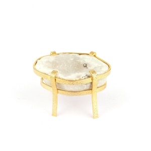 Geode Druzy Gold Plated Display Stand for Crystals, Brass White Rock Brass Holder, Luxury Gemstone For Elegant Home Decor and Interiors