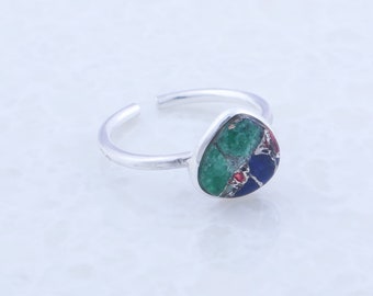 Sterling Silver Rings Mix Jade Statement Ring Heart Shape gemstone Bezel Setting Ring Gifts for Women Daily fashion jewelllery, P-2823.