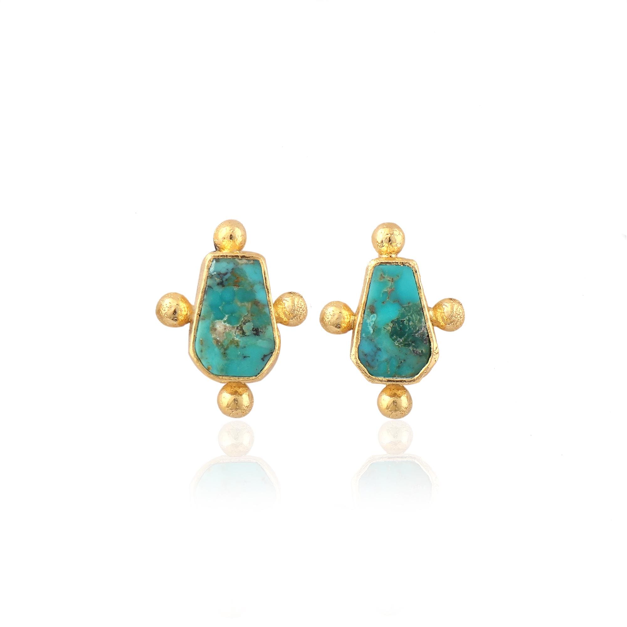Turquoise Coffin Stud Earrings: 18k Gold-Plated Gemstone