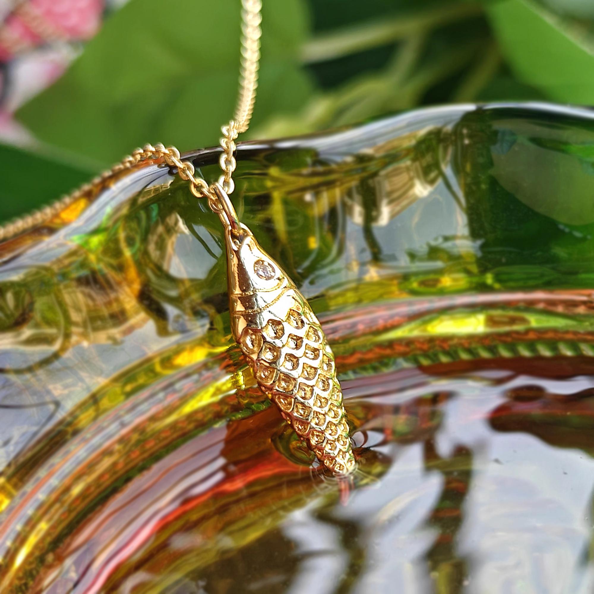 18k Brass Gold-Plated Fish Necklace: CZ Eye, Minimalist Beach Jewelry