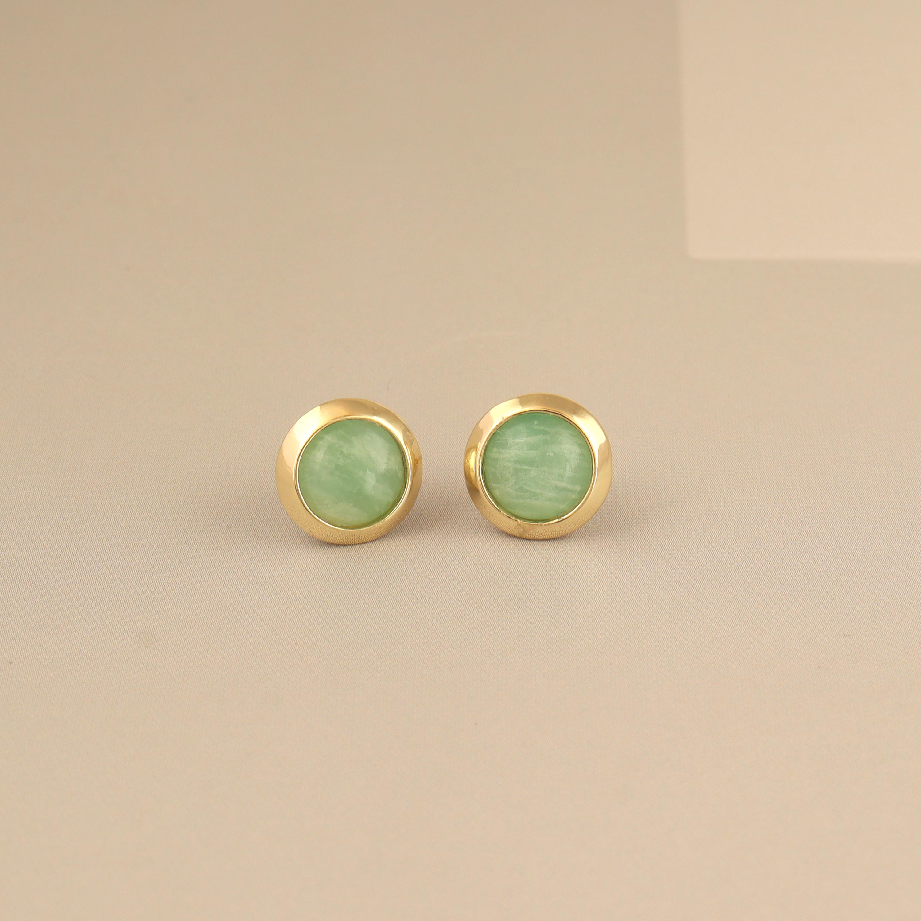 Round Bezel Set Stud Earrings: 18k Gold Plated
