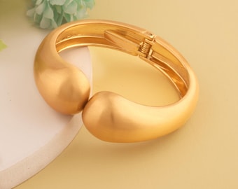 Matte Gold Anti-Tarnish Bangle: Waterproof Brass Cuff Bracelet
