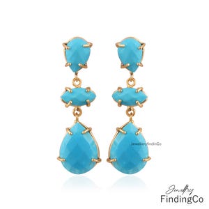 Turquoise Dangle Earrings, Gold Plated Drop Earrings, Handmade Statement Jewelry