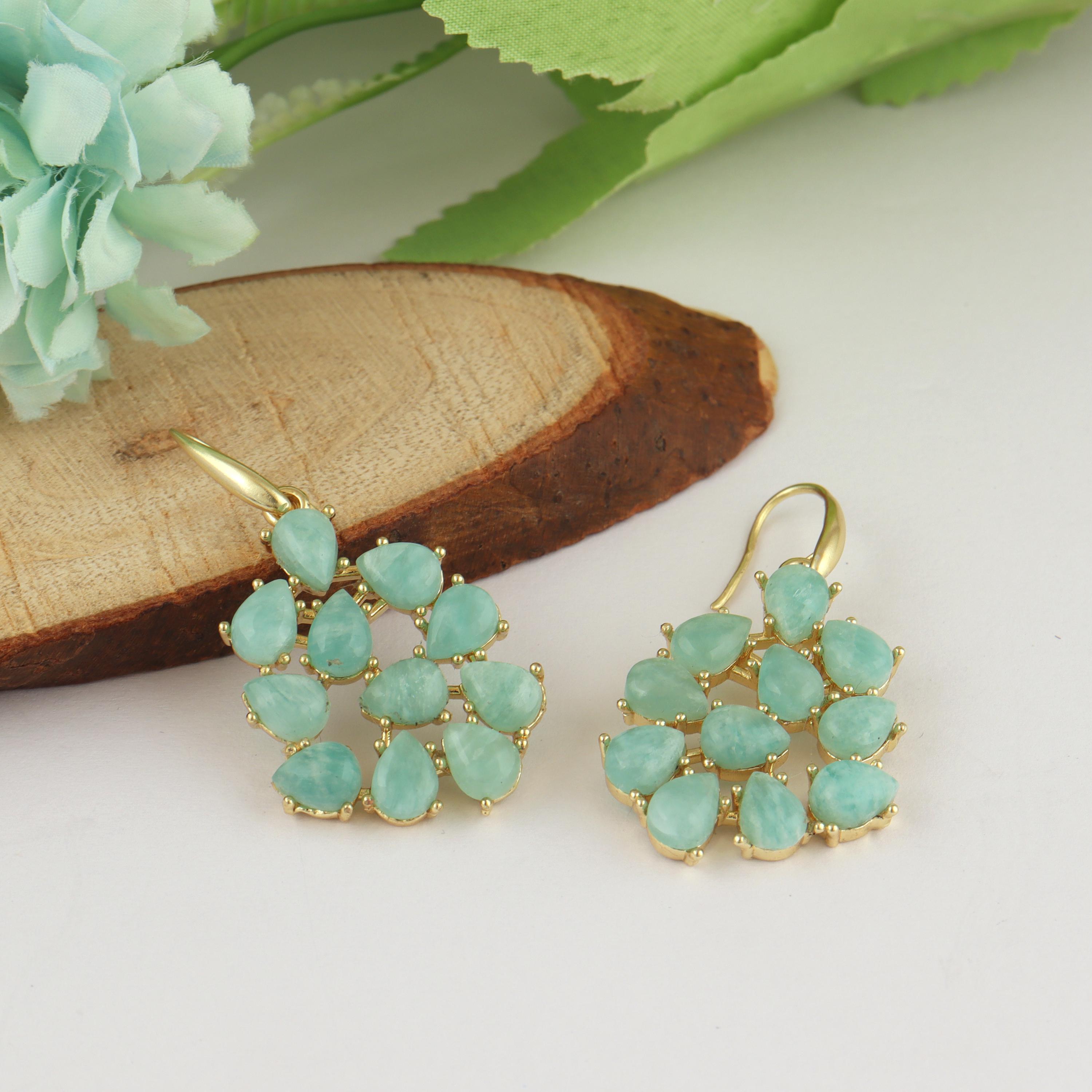 Amazonite Teardrop Earrings: 18k Gold Plated Dangle