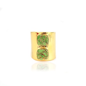 Green Copper Turquoise Ring: 18k Gold Plated Adjustable Cuff