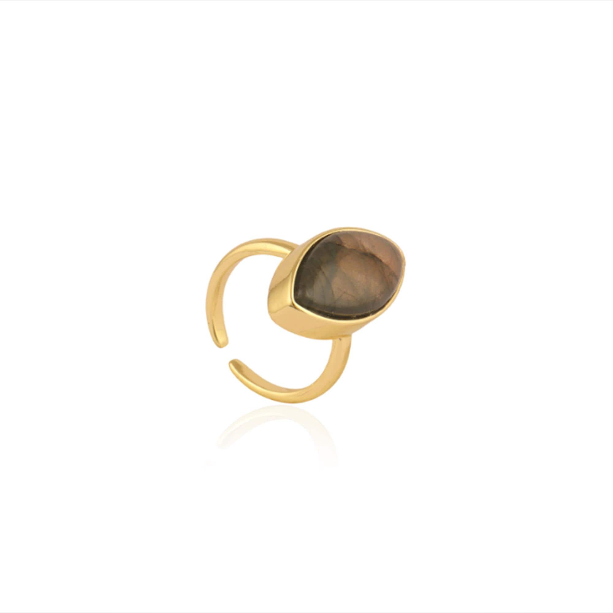 Marquise Labradorite Ring: Gold-Plated Adjustable Bohemian Ring