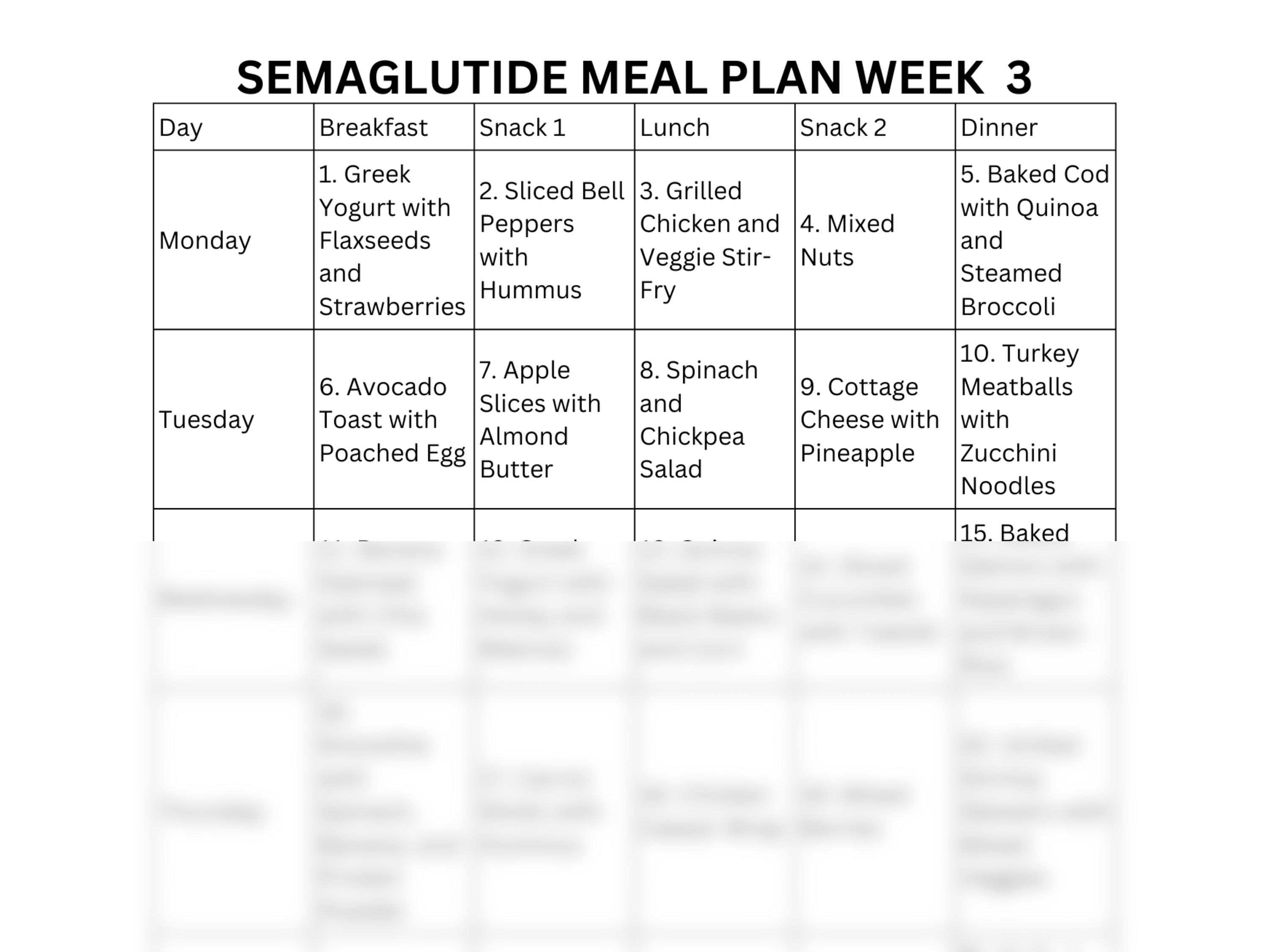 Semaglutide Meal Plan PDF GLP1 Diet Plan Menu | Breakfast, Lunch, Dinner,  Snacks + Recipes