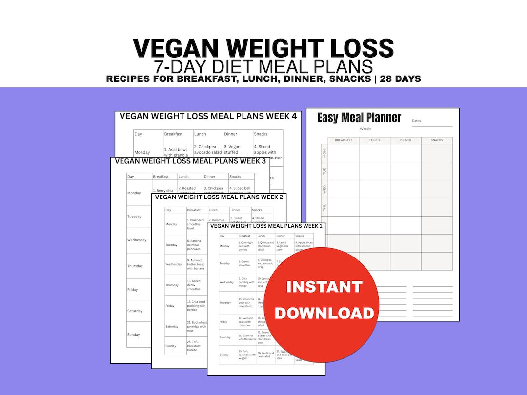 Vegan Weight Loss Meal Plan PDF, Simple Plant-based Recipes, Easy ...