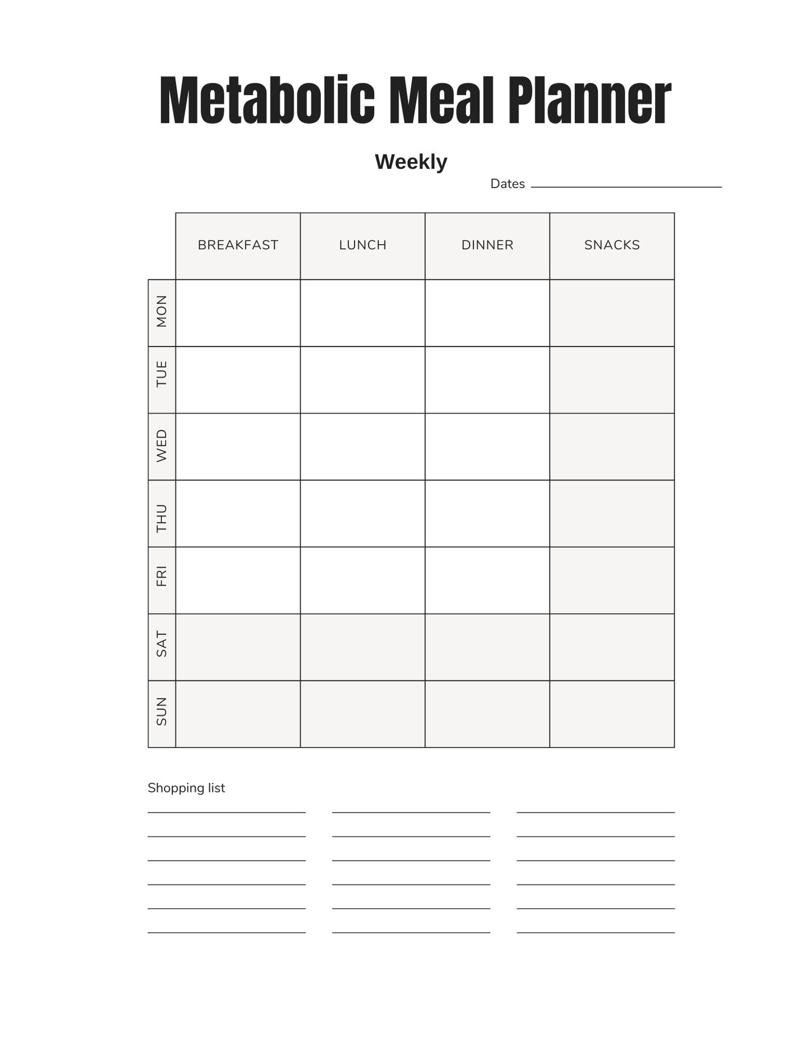 Metabolic Confusion Meal Plan Printable PDF Includes 7 Day Plans for ...