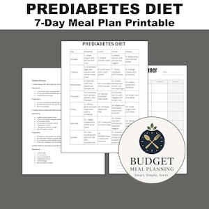 7-Day Meal Plan for Prediabetes Diet PDF Printable | Low Sugar List, High Fiber Balanced Diet, Meal Plan for Managing Blood Sugar and Weight