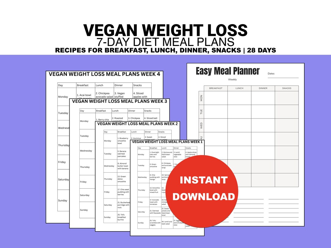Vegan Weight Loss Meal Plan PDF: Plant-based Diet for Breakfast, Lunch ...
