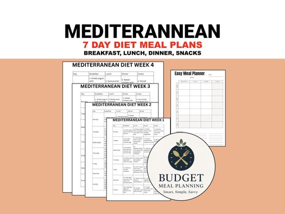 Mediterranean Diet Meal Plan, 28 Day Recipes for Weight Loss, Printable Grocery List, Healthy Eating Guide PDF
