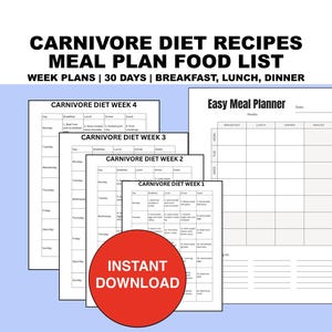 Beginner Carnivore Diet Meal Plan PDF | Breakfast, Lunch, Dinner, Snack Ideas + Recipes