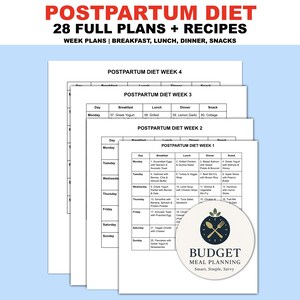 Postpartum Diet Meal Plan, Simple Post-Pregnancy Recipe Planner, Anti-Inflammation Grocery Shopping List