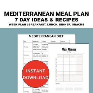 Piano alimentare della dieta mediterranea di 7 giorni PDF stampabile / Pianificatore di perdita di peso, menu e idee per principianti