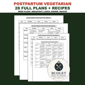 Postpartum Vegetarian Diet Meal Plan, Simple Post-Pregnancy Recipe Planner, Plant-Based Grocery Shopping List