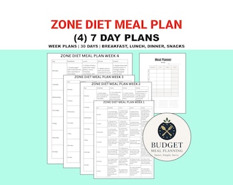 Zone Diet Meal Plan PDF | Anti-Inflammatory Recipes for Breakfast, Lunch, Dinner & Snacks | Includes Macros, Shopping List