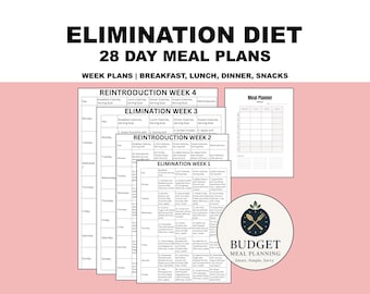 Plan de alimentación de la dieta de eliminación en formato PDF / 28 días / Desayuno, almuerzo, cena, refrigerios + recetas