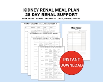 Plan de comidas para riñones (PDF), ideas de menú para la dieta renal, lista de compras de alimentos saludables