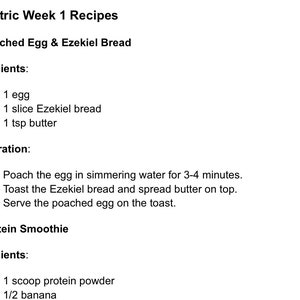 Bariatric Meal Plan Printable PDF 7 Day Plans one Month Total With ...
