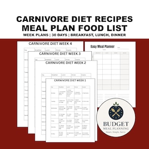 30 Day Carnivore Diet Meal Plan PDF with Recipes, Breakfast, Lunch, Dinner, Snacks Food List Template