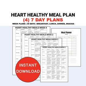 Heart Healthy Diet Meal Plan PDF: 28 Days of Breakfast, Lunch, Dinner & Snack Recipes for Healthy Eating