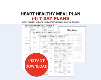 Plan de alimentación cardiosaludable, Planificador de recetas sencillas de 28 días, Lista de alimentos antiinflamatorios fáciles