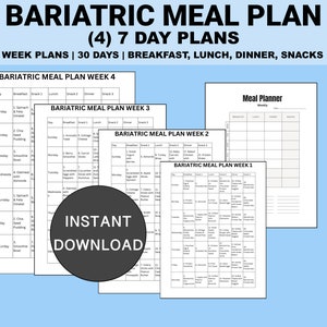 Bariatric Meal Plan Printable PDF 7 Day Plans one Month Total With ...