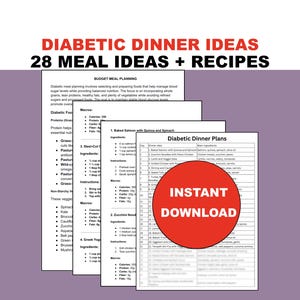 Idee per la cena per diabetici / Piano alimentare stampabile di 28 giorni in PDF con ricette adatte ai diabetici per cene da asporto