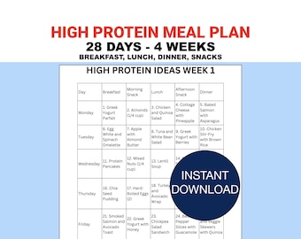 28-Day High-Protein Meal Plan — 4 Weeks of Protein-Packed Breakfasts, Lunches, Dinners, and Snacks with Recipes and Grocery Lists