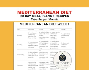 Mediterranean Diet 7-Day Meal Plan PDF | Printable Weight Loss Planner with Recipes & Snack Ideas