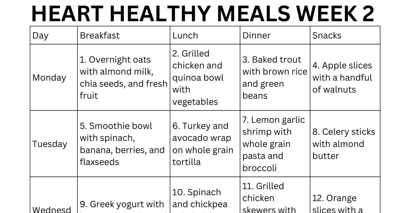 Heart Healthy Meal Plan PDF With Recipes 30 Days , 7-day Heart Healthy ...