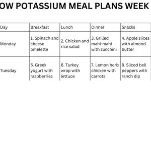 low potassium diet menu