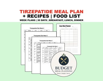 Tirzepatide GLP1 Meal Plan PDF Diet | Breakfast, Lunch, Dinner, Snacks + Recipes | Diabetes