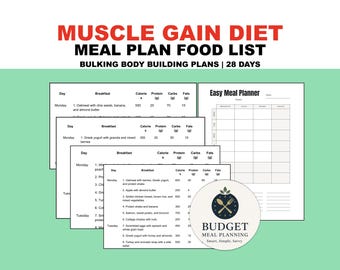 Muscle Gain Bulking Meal Plan, 28-Day Men's Body Building Diet, Weight Gain Planner Recipes