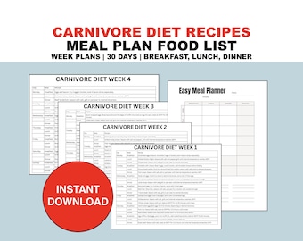 Carnivore Diet Meal Plan 30 Day PDF Template, Includes Easy Budget Friendly 7-day Meals for Beginners, Weight Loss, Strict Keto