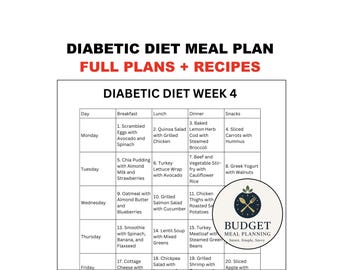 Diabetes Meal Plan: 1 Month Meal Ideas + Recipes, Grocery List & Diet for Healthy Living