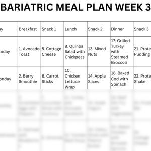 Bariatric Meal Plan Printable PDF 7 Day Plans (one Month Total) With ...